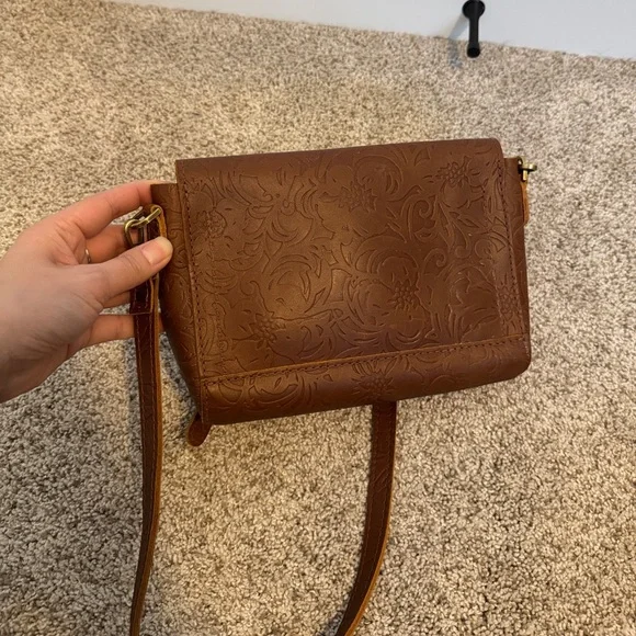 Portland Leather Embossed Brown Crossbody Bag - Picture 6 of 13
